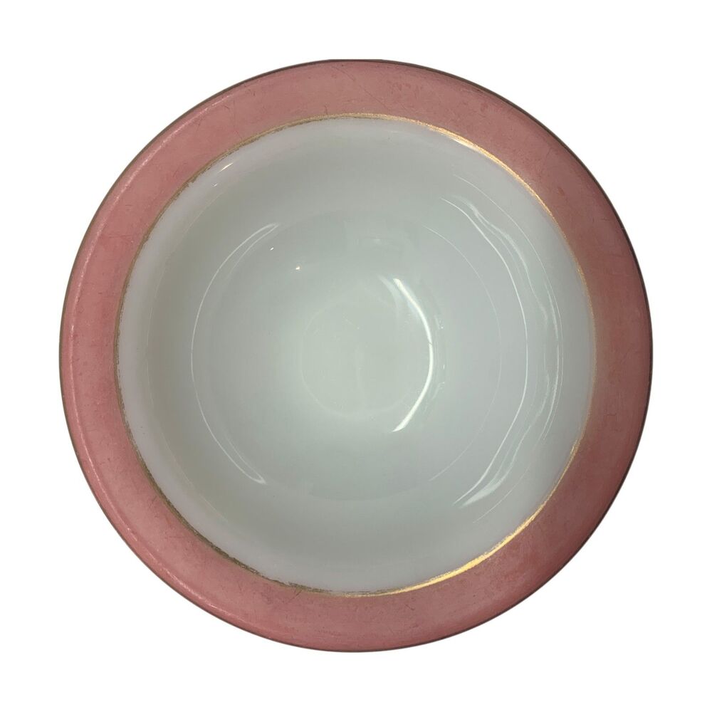 Vintage Pyrex Flamingo Pink Rim Milk Glass Bowls Set of 4 White Retro Kitchen